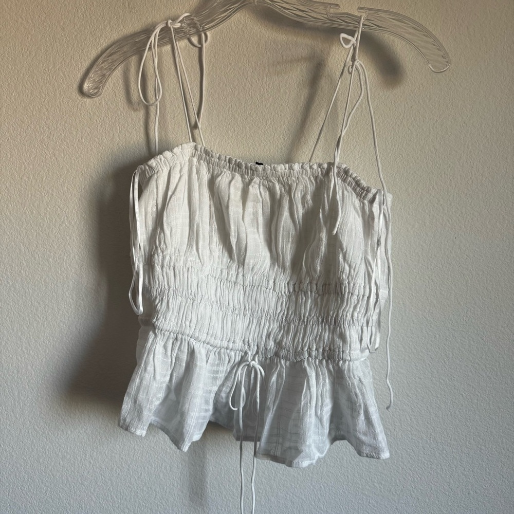 J. Crew White Ruched Peplum Tie-Strap Camisole - Picture 3 of 11